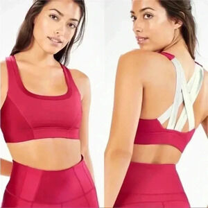 NWT Fabletics Paige Low Impact Red Silver Strappy Sports Bra Sz XS